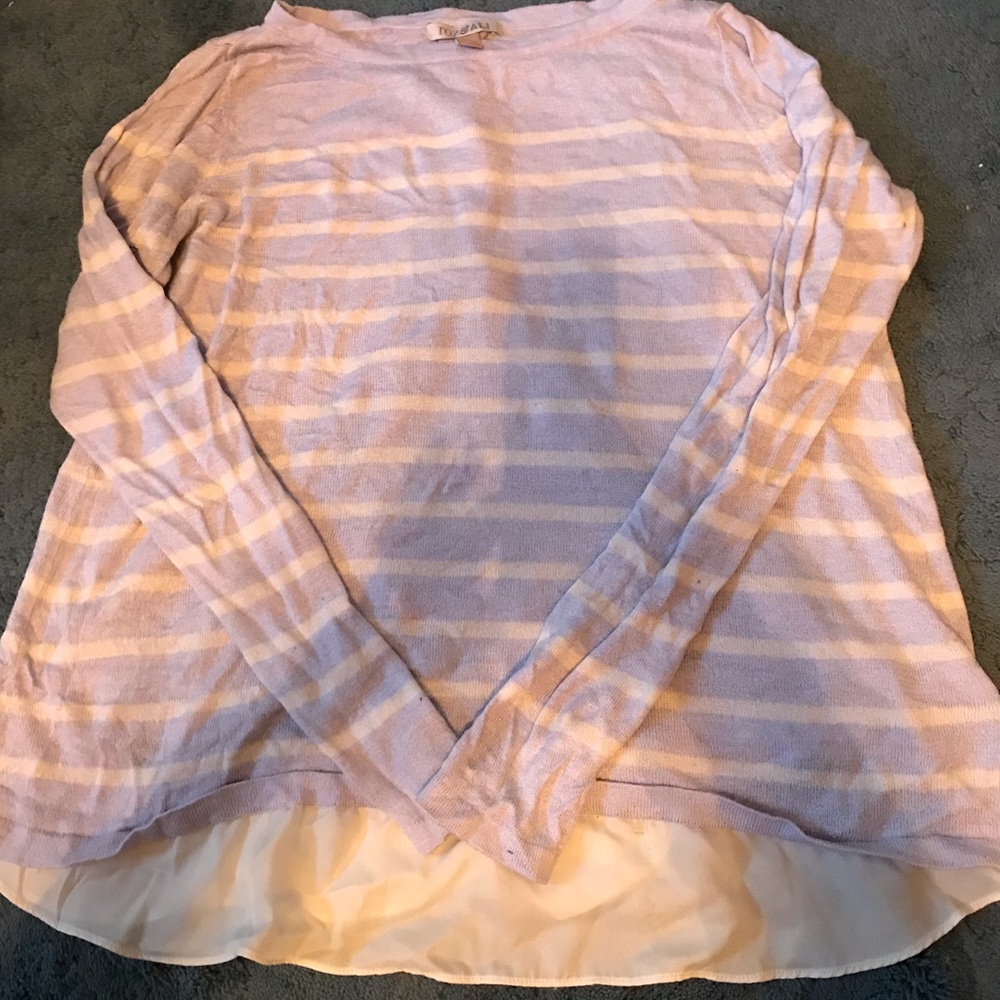 Purple & White Striped Long Sleeve Sweater